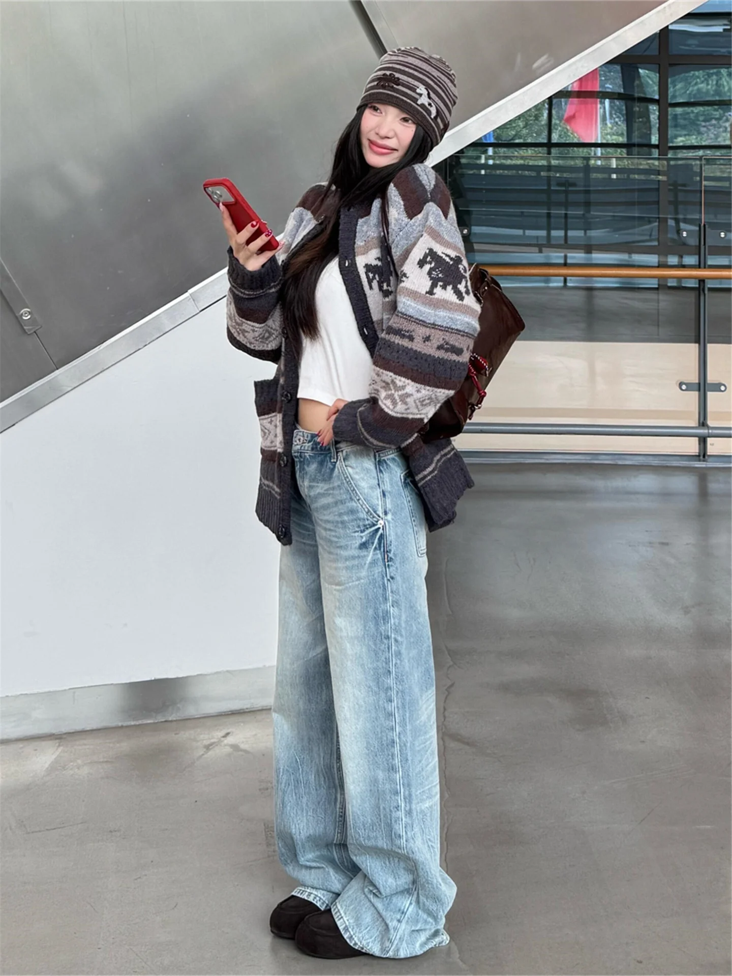 

American Vintage Light Blue Wide Leg Jeans Women's Loose Drapey Design Straight Cut Cotton Casual Spring Seasonal Jeans