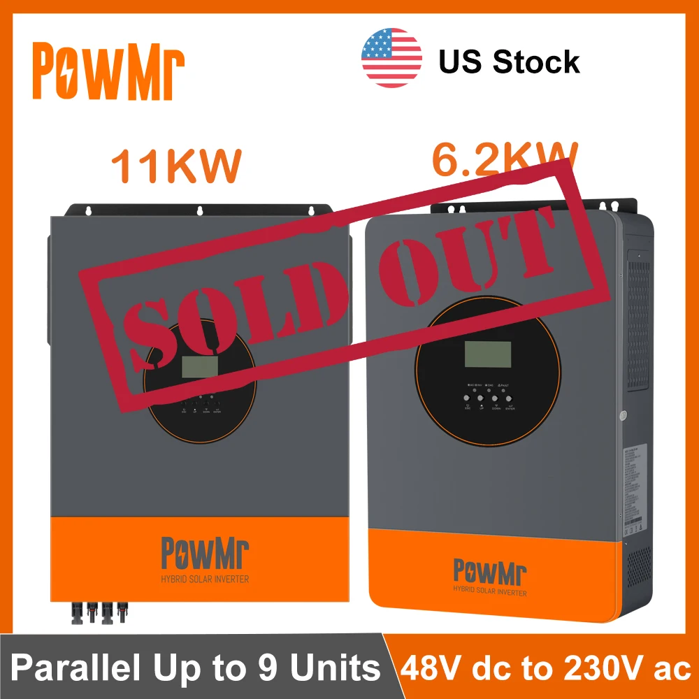 

Американский гибридный солнечный инвертор 6,2 кВт, 11 кВт, 48 В постоянного тока до 230 В переменного тока с солнечной зарядкой 120 А, 150 А, параллельный инвертор MPPT, подходит для литиевой батареи