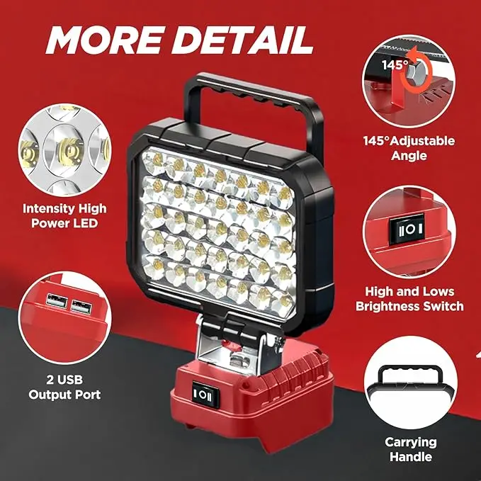 3/4/5/8-inch LED Work Light Suitable For Milwaukee M18 Lithium-ion Battery With Handle And USB Interface Flashlight Power Tools