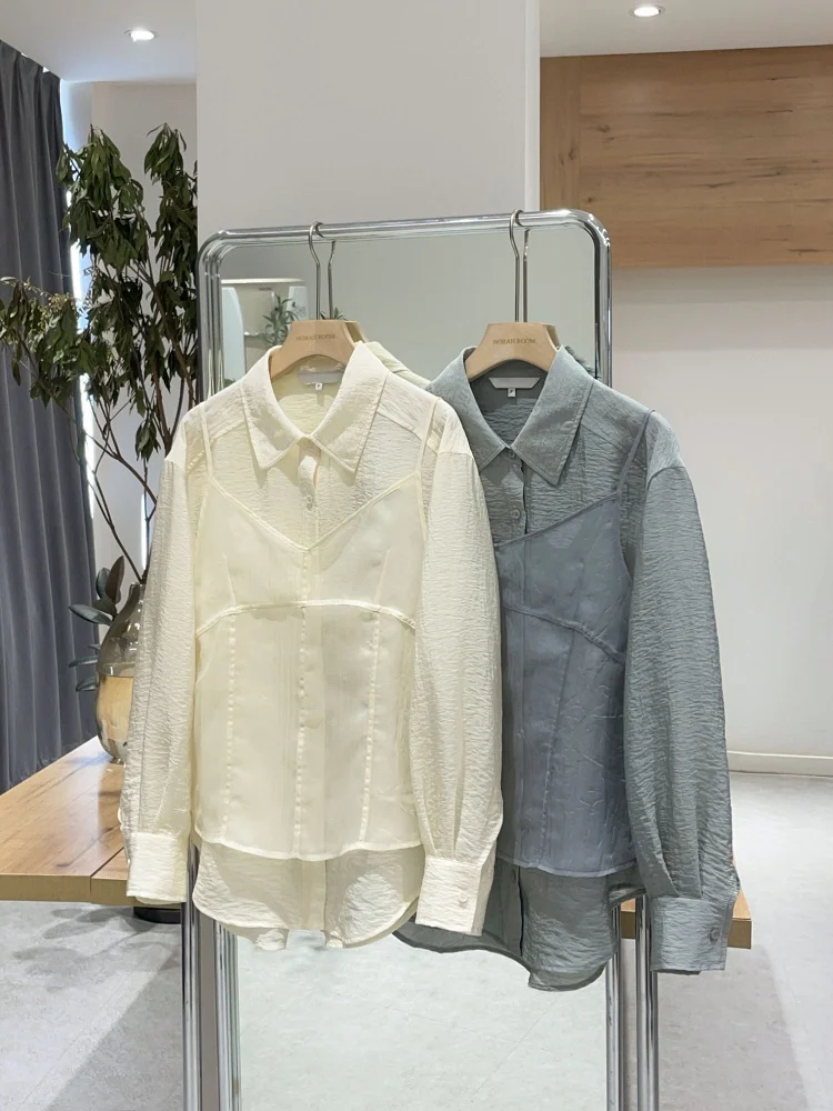 Nuo Xiaola Authentic Brand LOE Ele Zweiteiliges Irt-Set French Sle Straight Cut Long Sve Collar Thin Br...