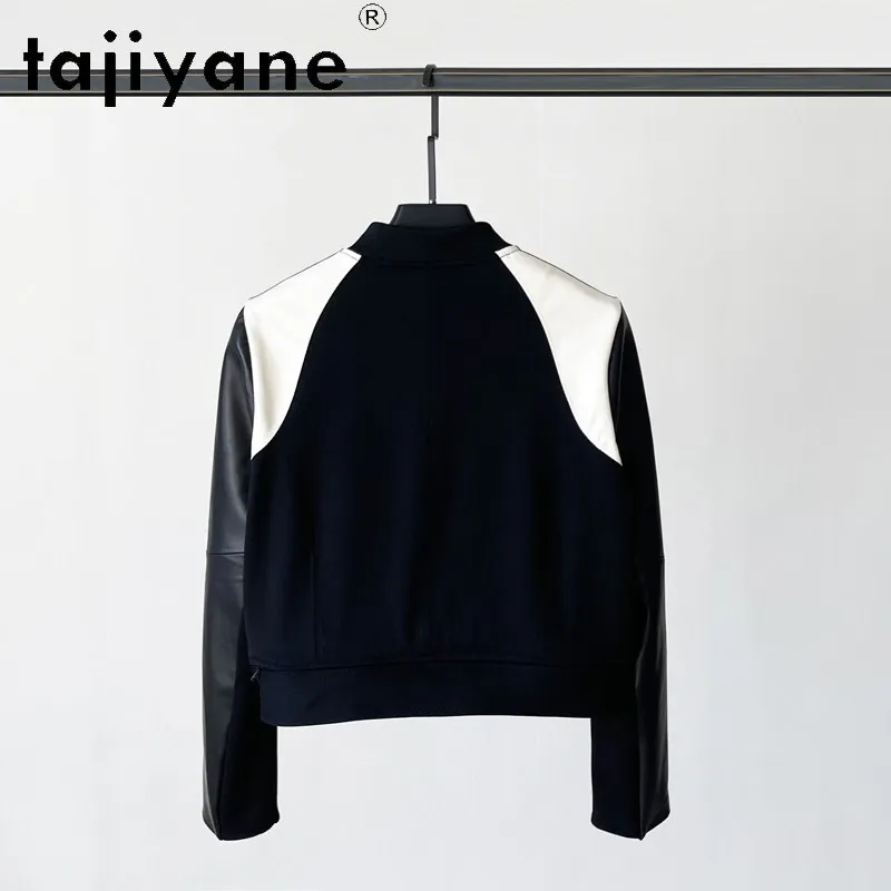 TAJIYANE Genuine Sheepskin Leather Jacket Woman Fashion Color-Blocked Autumn Coat Short Stand Collar Jackets 2026 Women Clothing