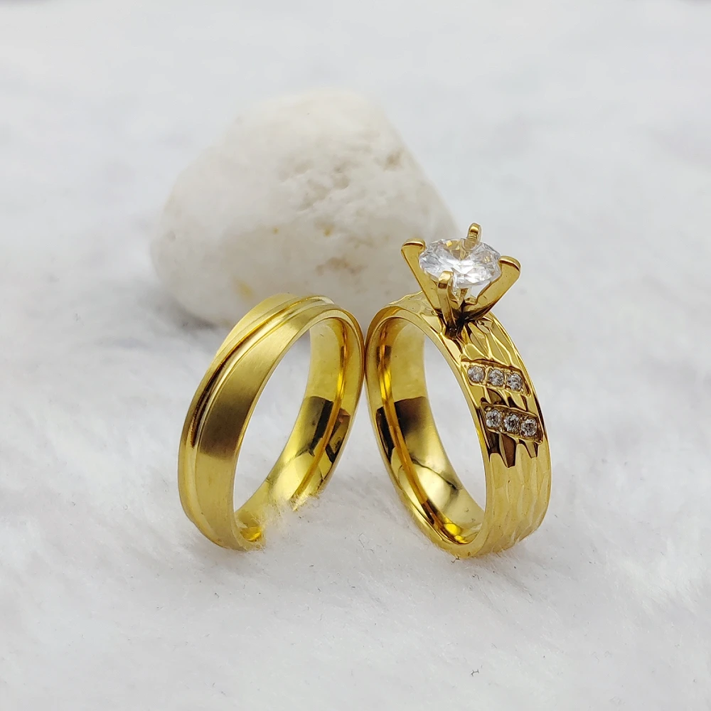 Eco Friendly Metal Jewellery Finger Rings Sets Female and Male 24K Gold Plated Couples Wedding Ring Marriage