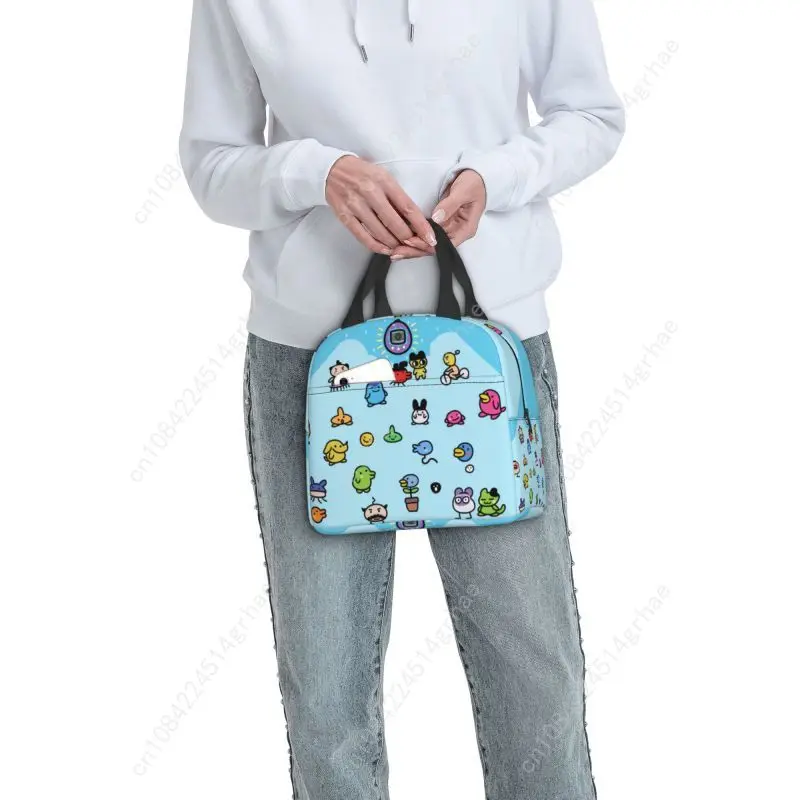 Torba termiczna na lunch dla kobiet z motywem kreskówkowym Tamagotchi, wielokrotnego użytku, izolowana, na pudełko bento, dla dzieci do szkoły.