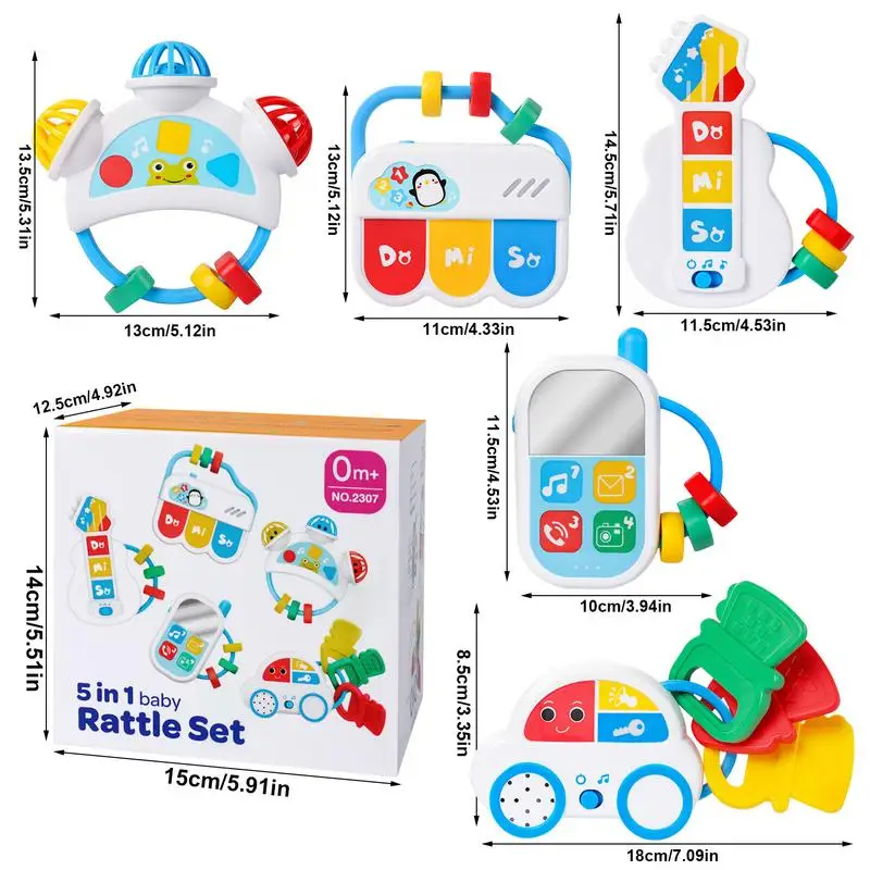 Criança Música Aprendizagem Brinquedos, Teether Shaker Toy Set, 5pcs por conjunto