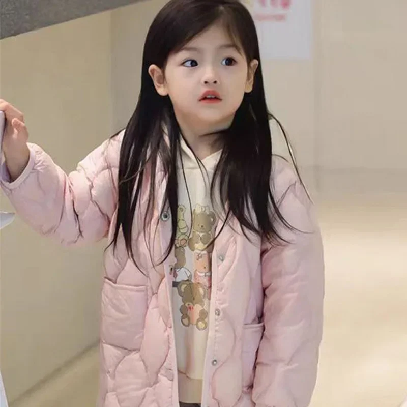 Girls Coat Lightweight Imitation Down Padded Jacket Girls Baby Short 2024 Autumn New Children Fashion Solid Color Coat Clothes image 3