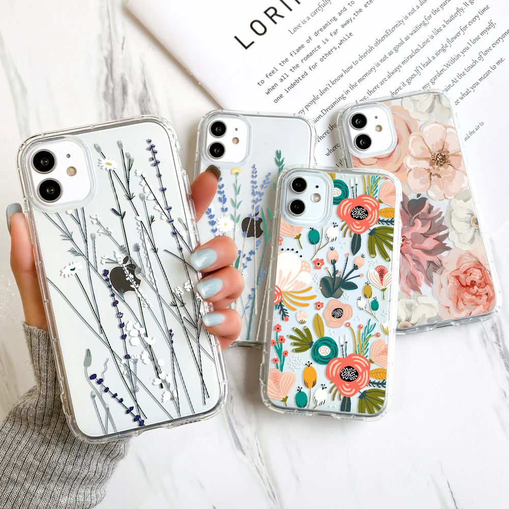 Transparent Flower Phone Case For iPhone 14 Case iPhone 15 Pro 13 11 12 14 Pro Max Xr Xs Max 7 8 14 Plus 12 13 Mini SE 2 Cover