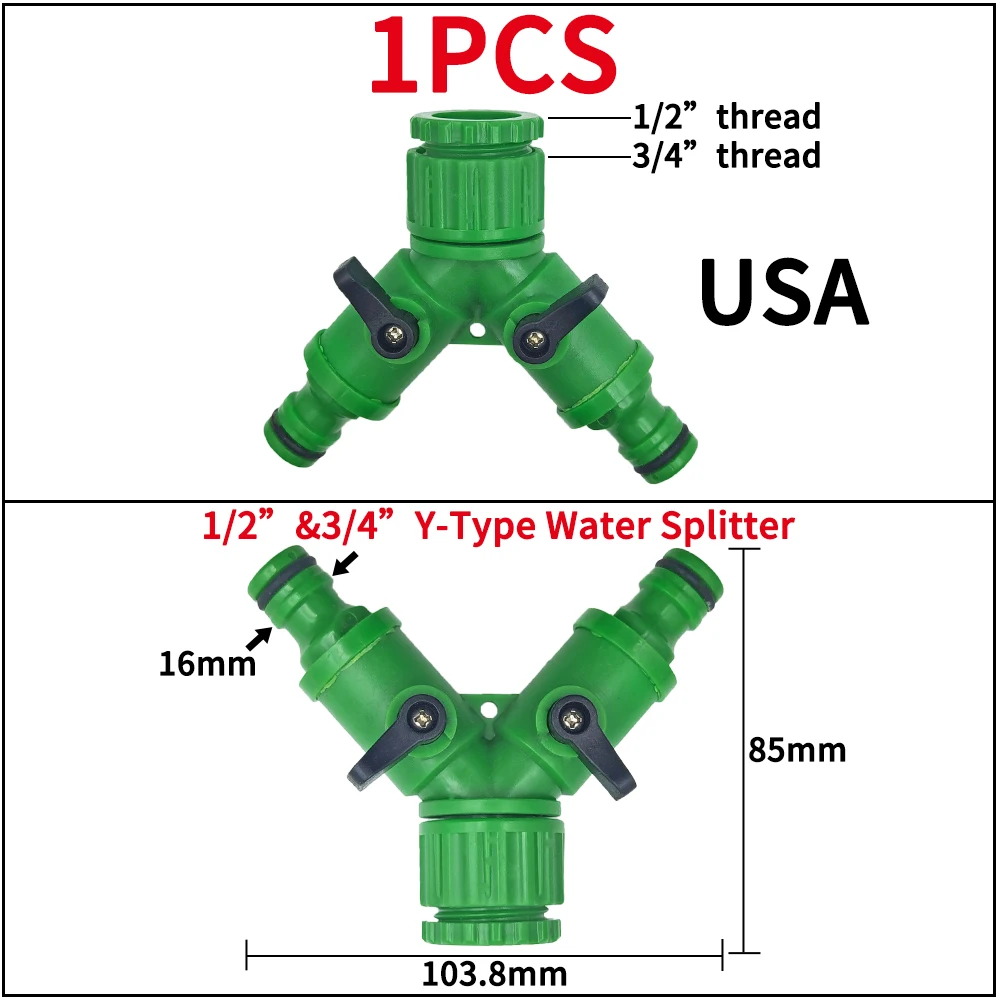 Garten-Wasserhahn-Adapter, Schnellanschlüsse, 1/2 Zoll, 3/4 Zoll, Tropfbewässerung, Wasserverteiler, Innengewinde, Außennippelverbindung, 1/4 Zoll Schlauch – Detail 18