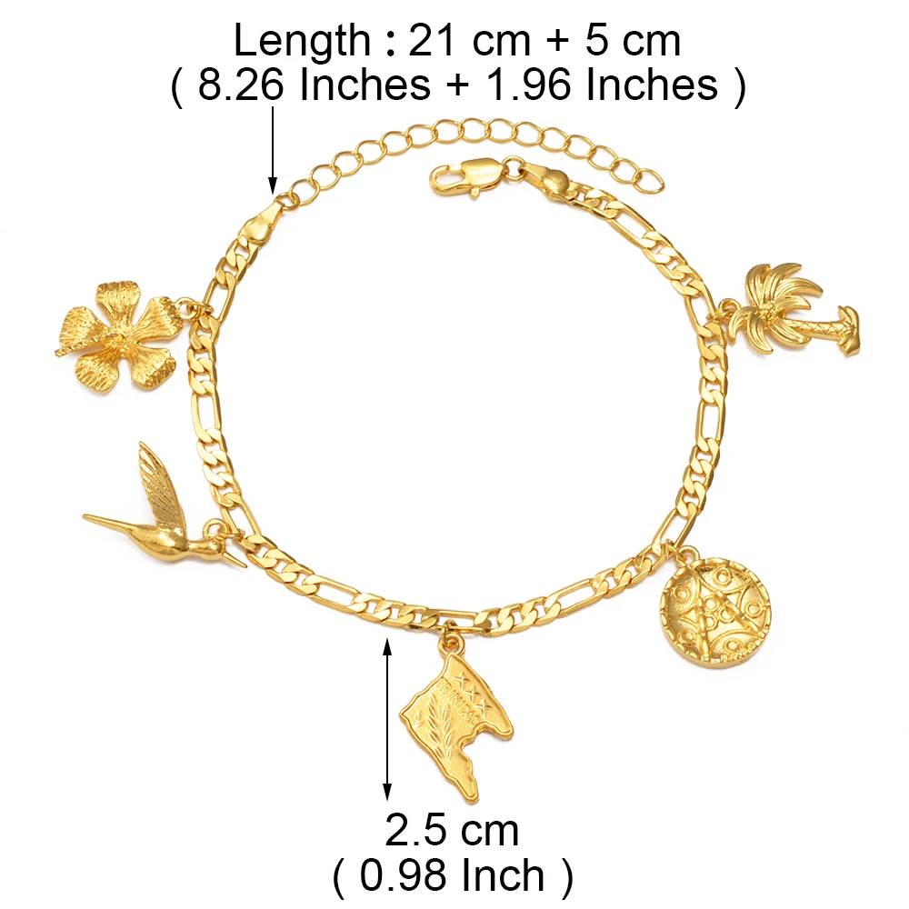 Anniyo 21CM + 5CM Trinidad Map Anklets for Women Girls Gold Plated Foot Chain Jewelry @188006