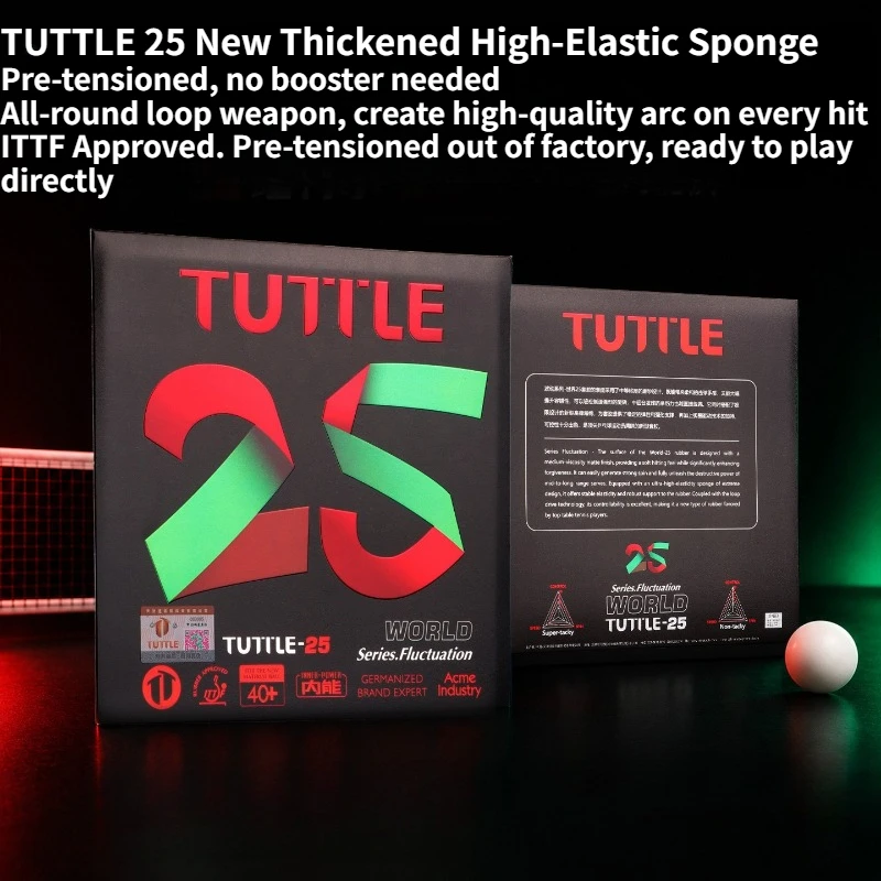 TUTTLE Fluctuation-World 25 Table Tennis Rubber Medium Tack Matte Pips in 2.5mm Extra Thick Sponge ITTF Approved PingPong Rubber