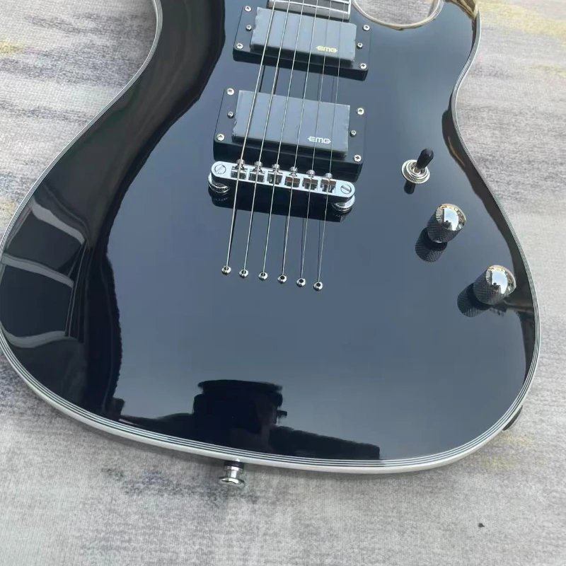 Ultra-Thin  Black Double Cutaway Super Strat Shape Electric Guitar HH Pickup Chrome Hardware Metal Guitar Free Shipping