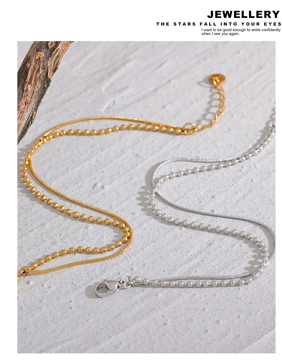 Yhpup Stainless Steel Flat & Bead Chains Double Layer Fashion Bracelet Bangle Men Women Charm Summer Beach Trendy Chic Jewelry