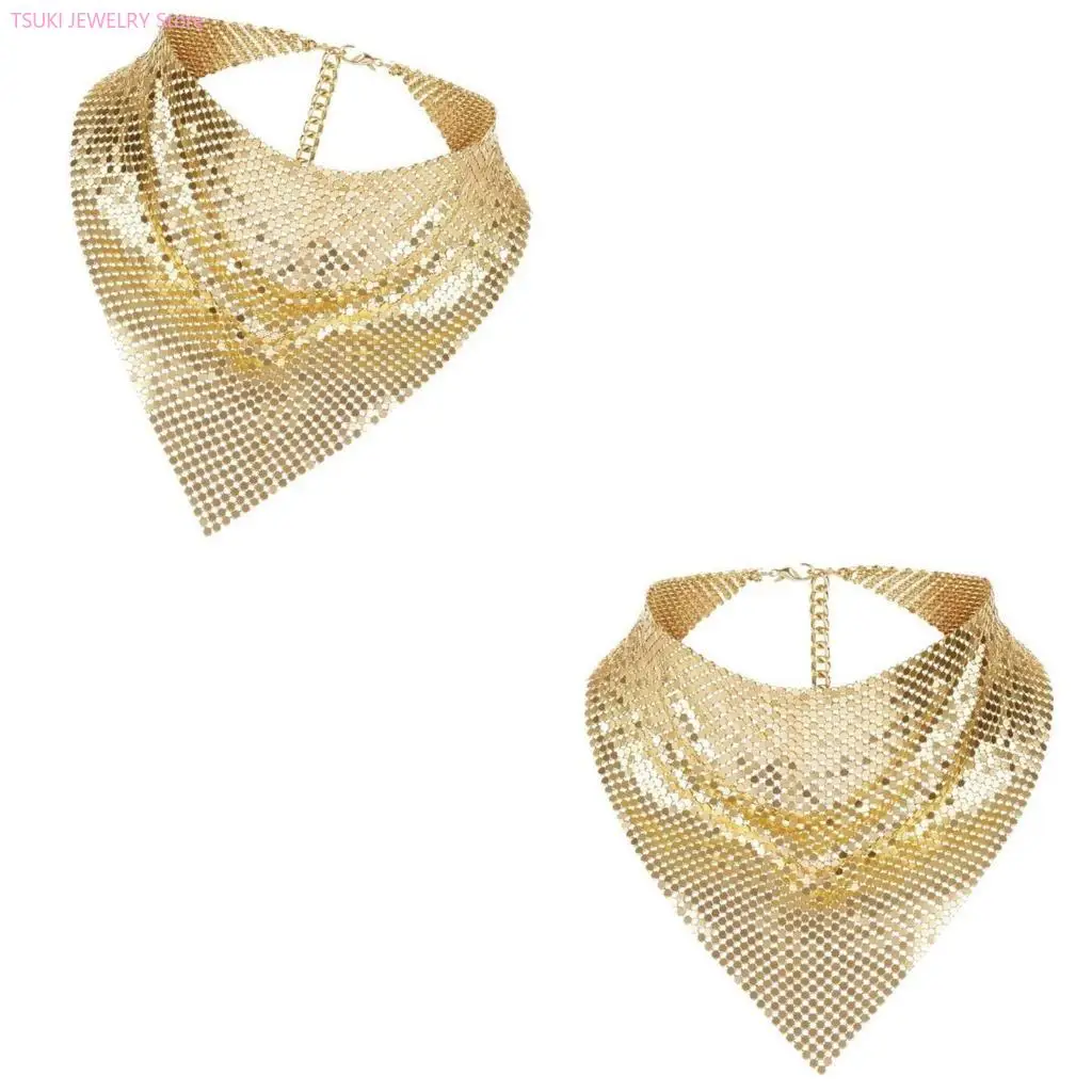 

62KE Metallic Punk Bandanas for Party Nightclub Dress Up Neck Scarf Punk Neckwear Carnivals Party Accessories Neck Scarves
