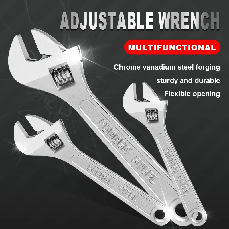 6/8/10/12/15 inch Adjustable Wrench Large Openin Long Handle Universal Spanner Clamp Steel Mechanical Workshop Hand Repair Tools