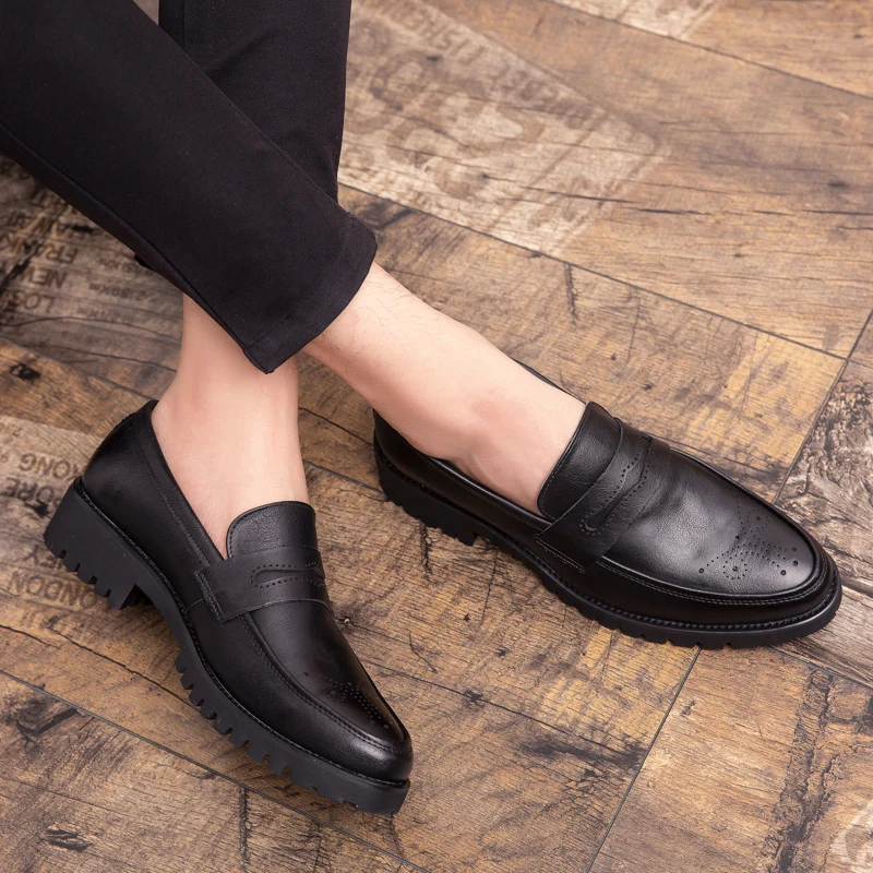 New British business formal thick sole casual men's shoes nightclub soft leather brogues men 46 47 large size