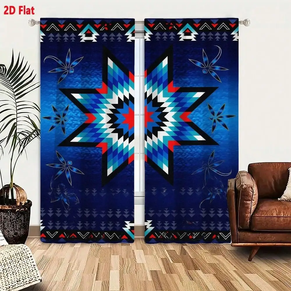 2PC Curtains 2D Flat Printing Boho Bold Geometric And Floral Patterns Curtains Curtain Panel Long Curtains Polyester