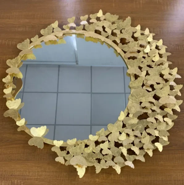 مرآة أجهزة جديدة مصنوعة يدويًا بحرفية معدنية، مرآة مدخل صينية جديدة، جدار عتيق