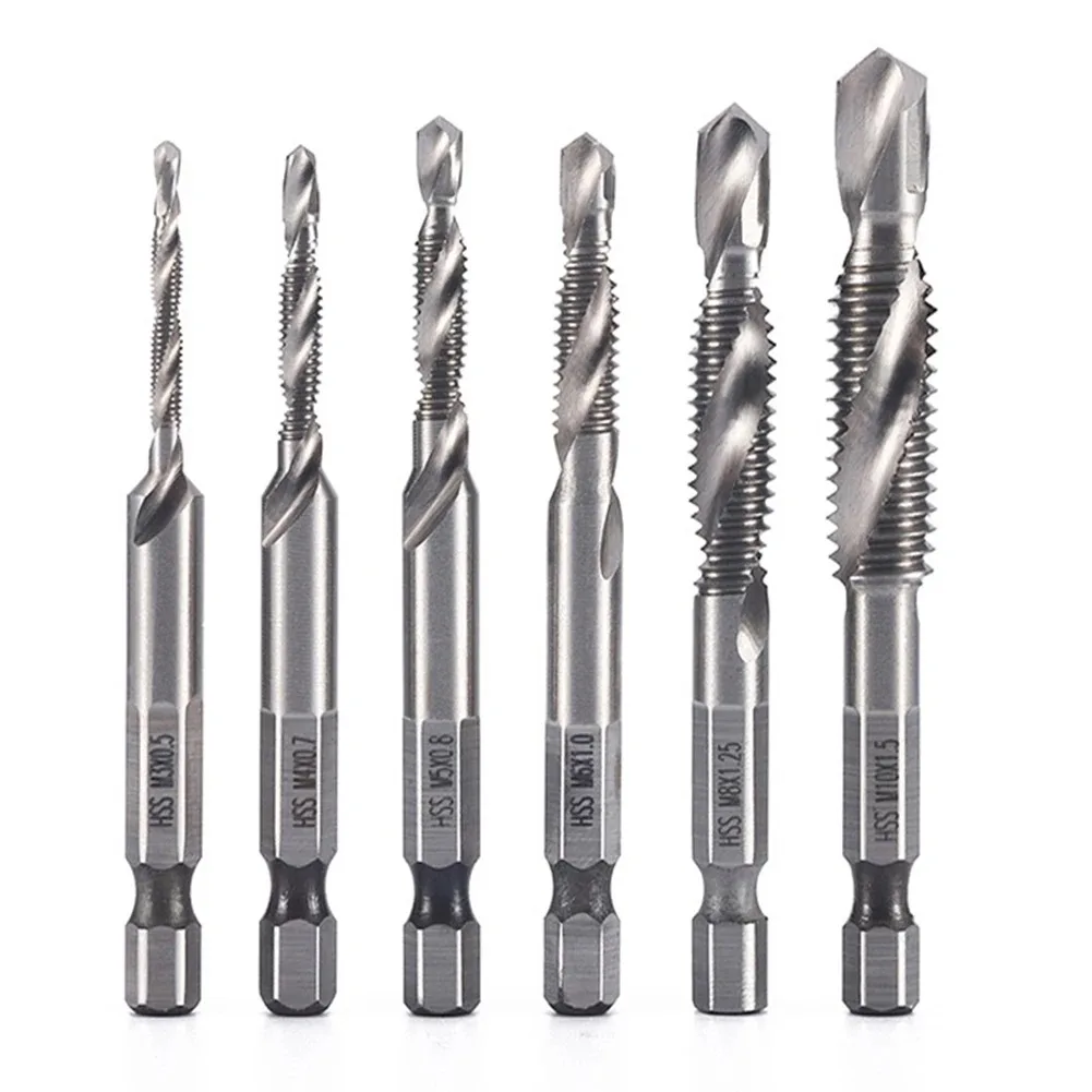 Hex Shank Titanium Plated HSS Screw Thread Metric Tap Drill Bits Screw Machine Compound Tap M3 M4 M5 M6 M8 M10 Hand Tools