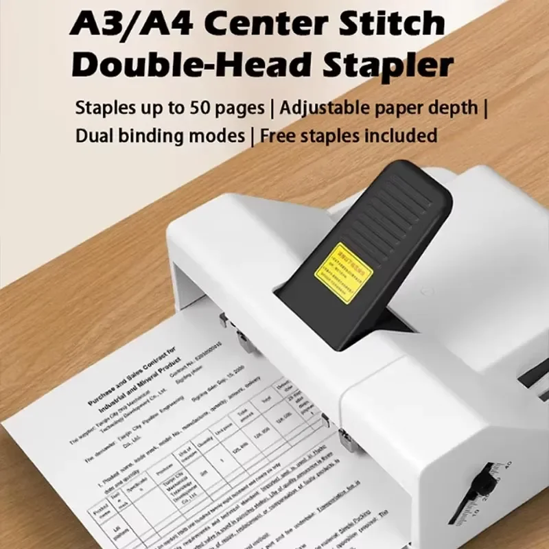 Double Row Heavy Stapler 50 Pages of Paper Double Hole A3 A4 Office Saddle Stitch for 24/6 24/8 Needles Adjustable