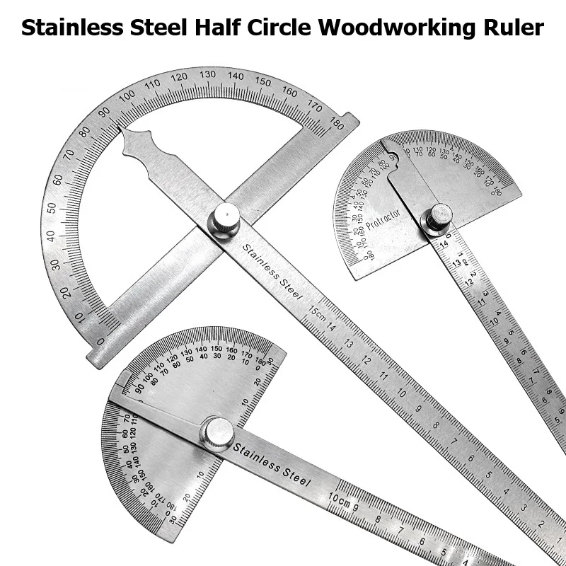 Stainless Steel Woodworking Edge Ruler 0-180° Protractor Angle 0-15cm Precision Carpenter Half Circle Measuring Tool