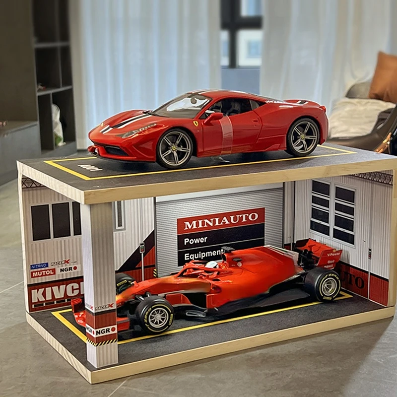 Scale 1：18 Acrylic Hard Cover Case Display Box Display Rack with Light 1:24 Alloy Car Model Display Box Parking Lot Garage Scene