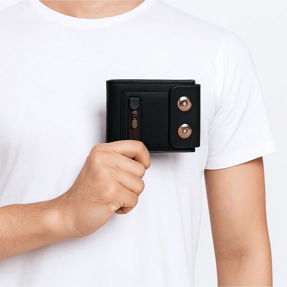 

PU Leather Men's Wallet Anti-Theft Magnetic Buckle Business Wallet Zipper Closure Large Capacity Short Card Bag Daily Use