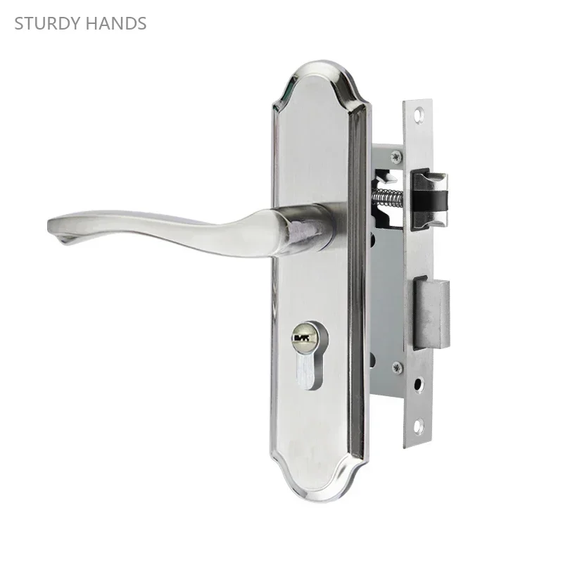 1 set of stainless steel panel copper lock core silent door lock, universal room door old-fashioned handle lock including key