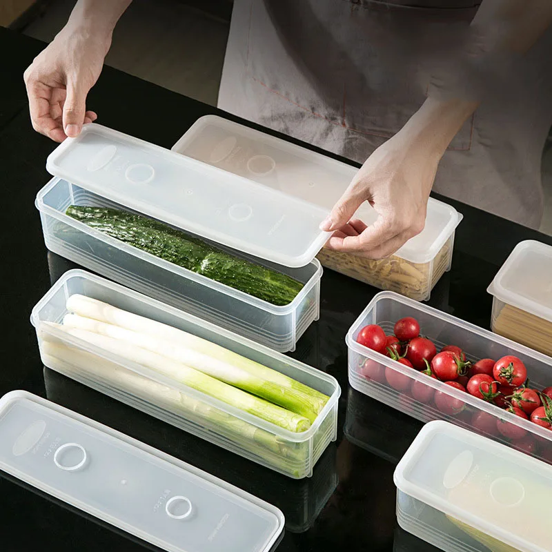 

1pc Rectangular Noodle Storage Box Kitchen Egg Noodle Refrigerator Storage Box Container Plastic Food Preservation Sealed Box