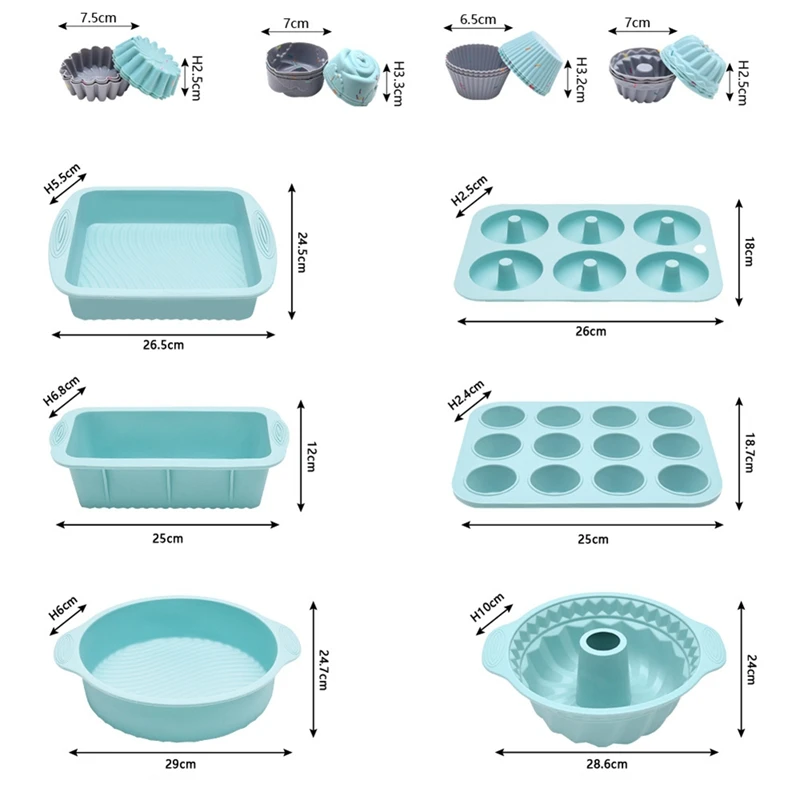 مقالي خبز الكيك المصنوعة من السيليكون وقوالب الخبز وأكواب المافن السيليكونية ومجموعات خبز الكيك