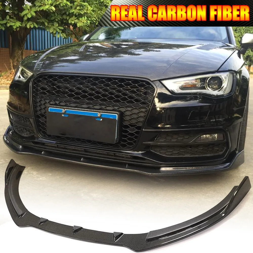 For Audi A3 S Line S3 Hatchback 2013-2015 REAL CARBON Front Bumper Lip Spoiler Car Accessories