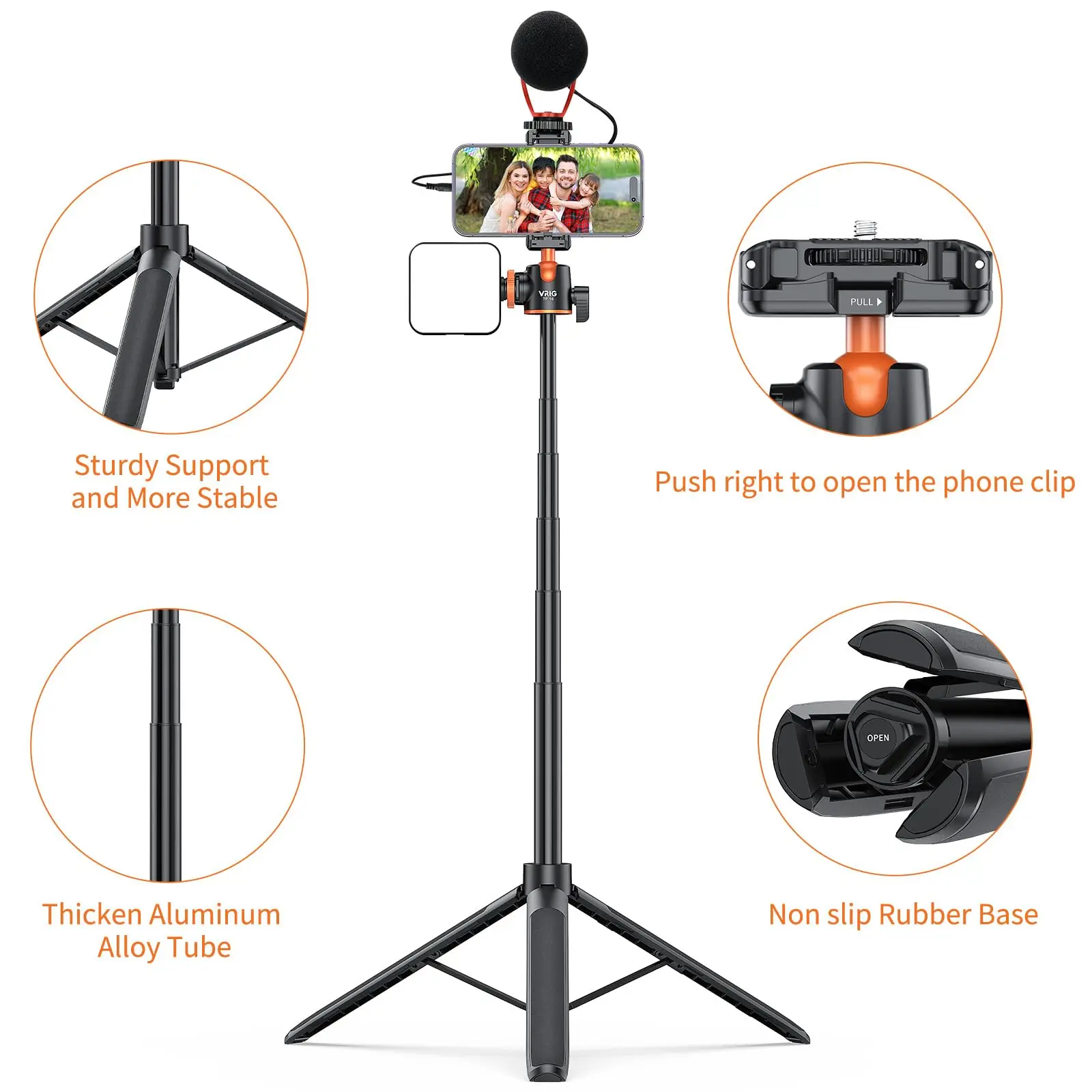 VRIG TP-16 Selfie Stick Tripod With adjustable ball head 145cm Extendable Phone Tripod Stand For iphone xiaomi Action Camera