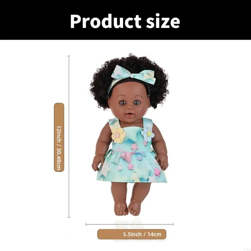 30cm Reborns Figure Doll with Soft Skin Afro Hairstyle Educational Reborns Collectible Gift for Children Comforting L8RB