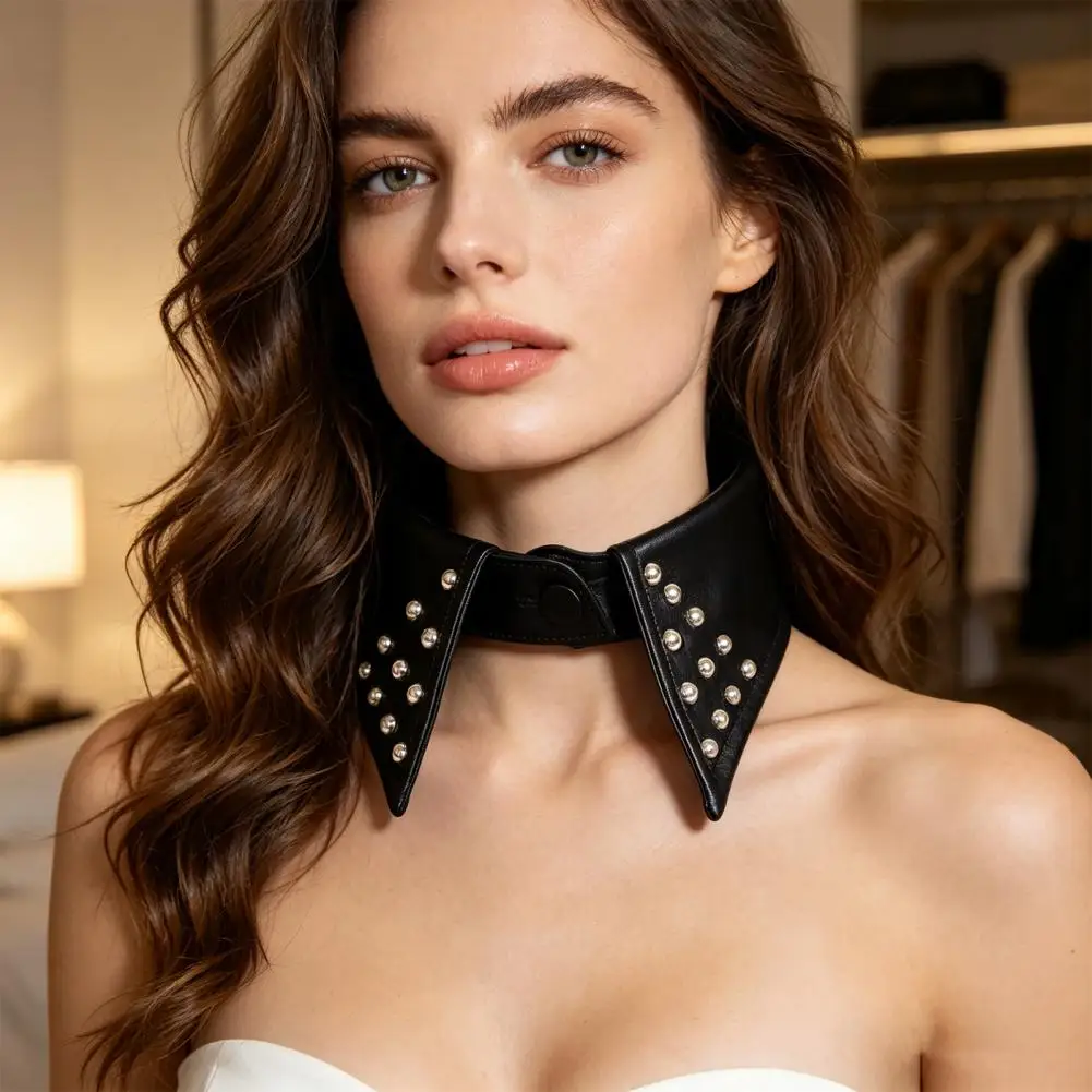 Adjustable Black Leather Choker Punk Style Pu Leather Collar Detachable Studded Choker Necklace Adjustable for Women for Women