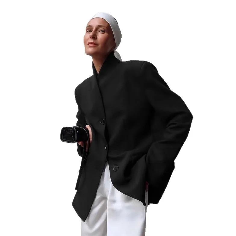 

New Spring Office Lady's Commuting Casual Coat Autumn Women's Suit Jacket Solid Color V-Neck Button Pockets Outwear For Female