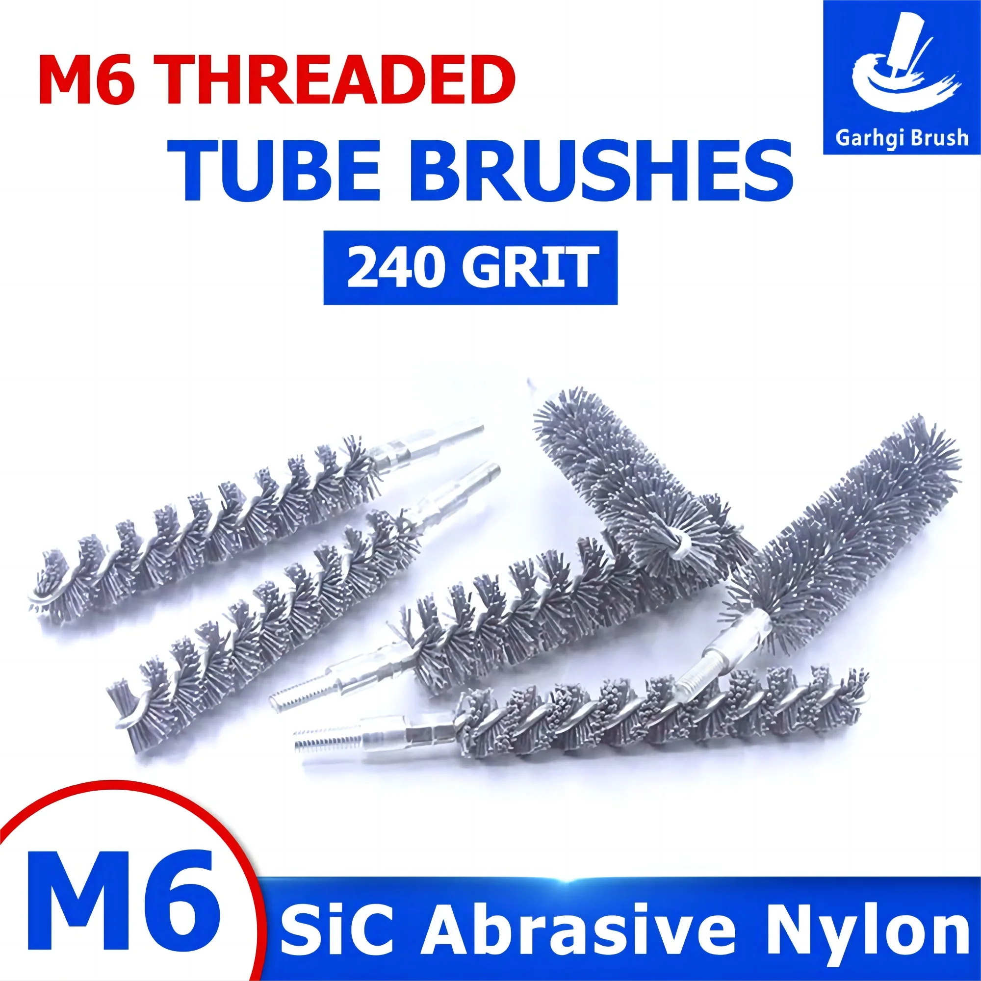 

Резьба M6, абразивные нейлоновые щетки для трубок, глубокое отверстие, внутренняя очистка, проволока для снятия заусенцев, щетка для трубопровода, компонент клапана, инструмент для дрели для ржавчины
