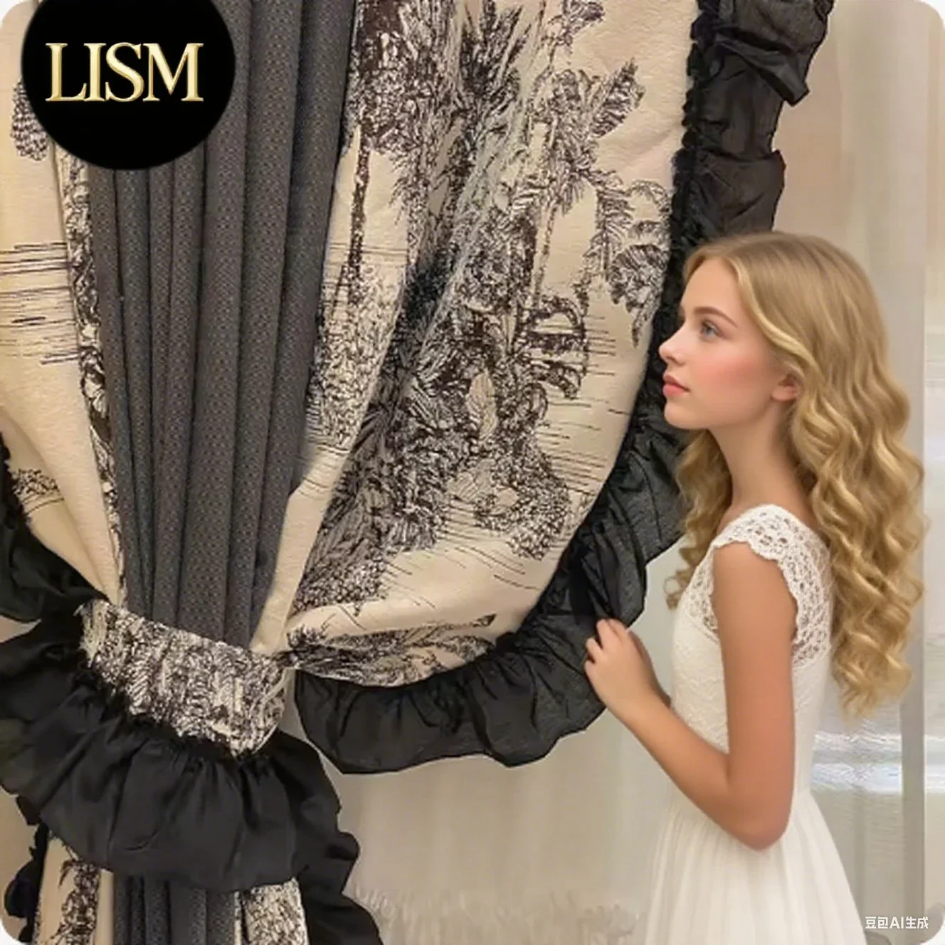 

Custom Size European Retro Black Jacquard Stitching Thicke Chenille Luxury Curtains For Living Room Bedroom Dining Window Decor