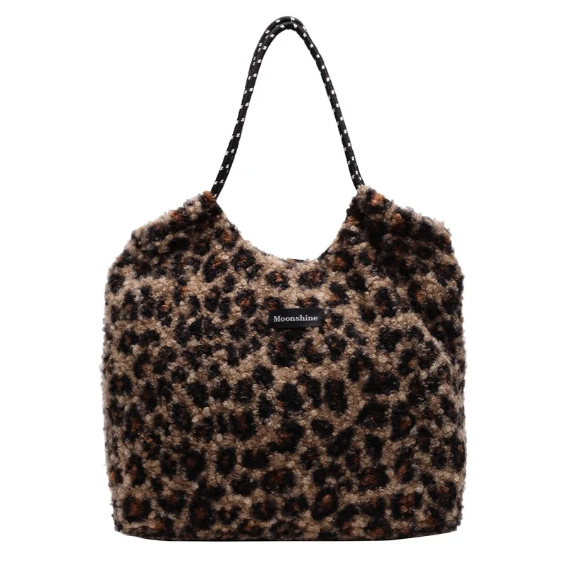 

New Leopard Print Large Handbag Plush Fashionable and Personalized Women's Casual Shoulder Bag