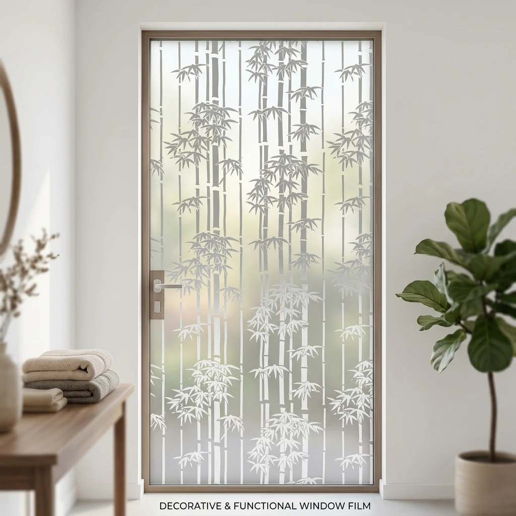 Bamboo Print Self Adhesive Window Film Frosted Privacy Glass Sticker Asian Style Decor for Bathroom Office Home