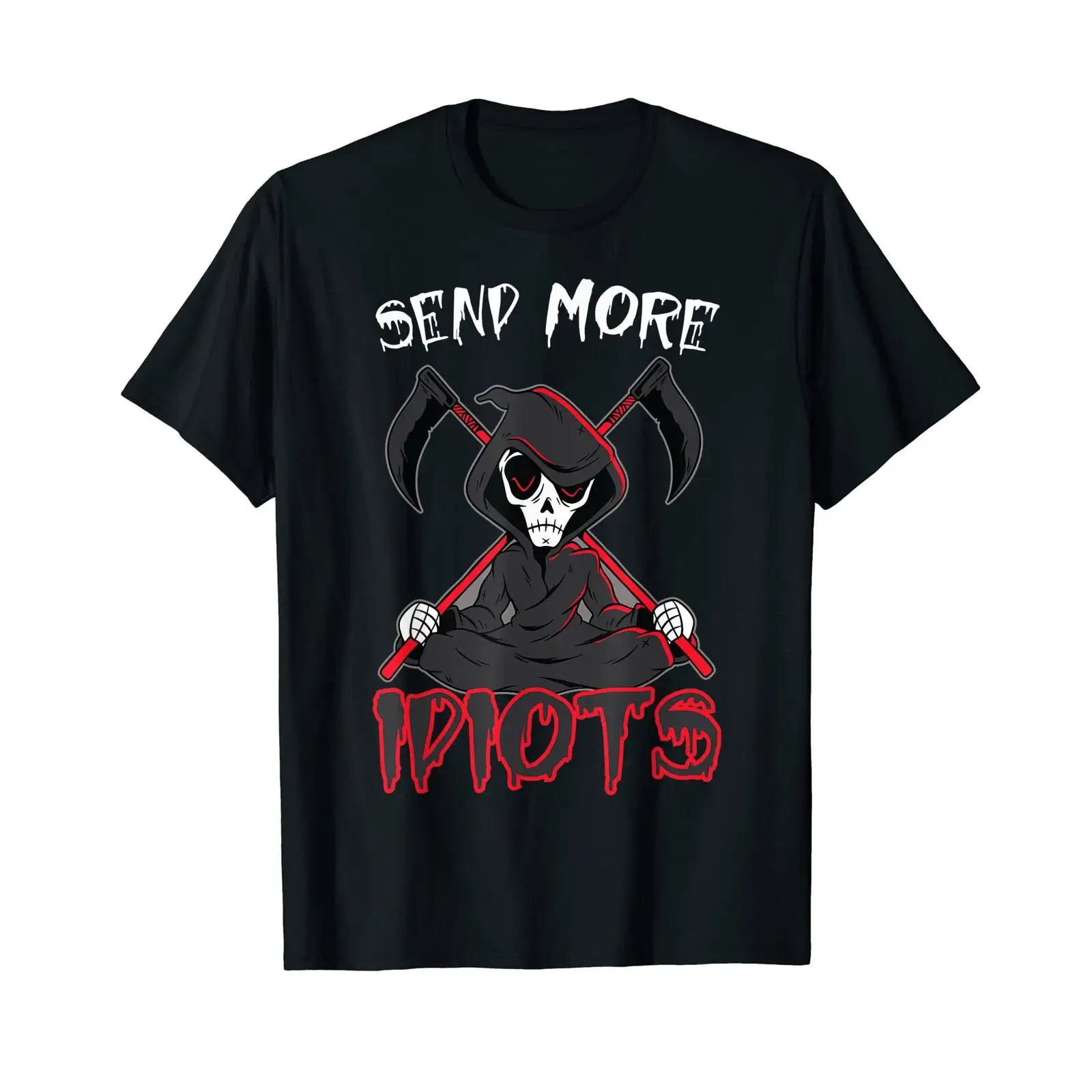 Send more Idiots Gothic Goth lustiges Sensenmann T shirt black s vintage Washed Comfortable Stylish Casual Slightly