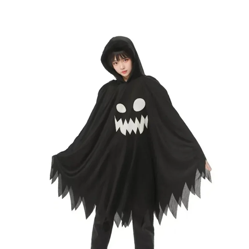 

Halloween Kids Cosplay Costume White Black Ghost Face Cape Shawl Party Dress-Up Costume Boys Cape Girl Skirt Party Dress