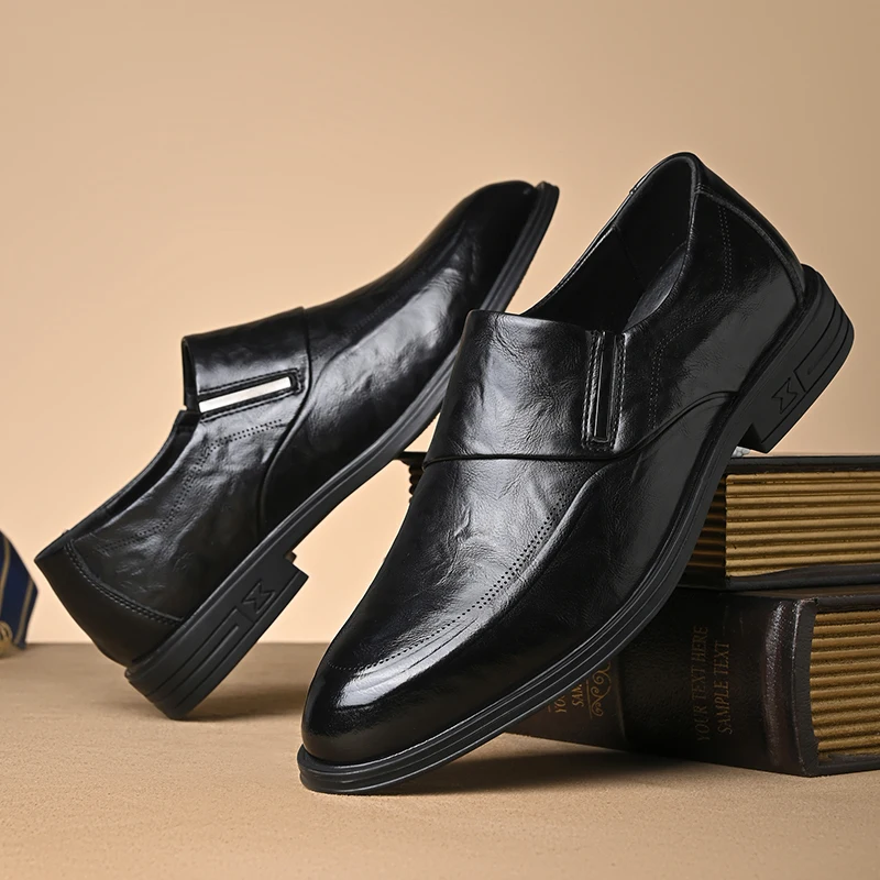 

Мужская деловая кожаная обувь, удобная обувь на плоской подошве в стиле ретро, элегантный стиль, вечерние костюмные туфли для взрослых, повседневные черные, коричневые