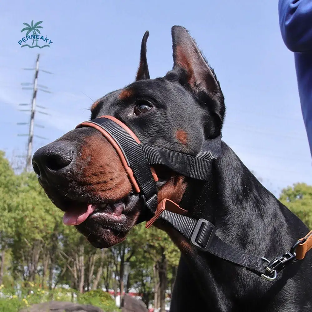

Quick-release Dog Muzzle with Safety Strap Breathable Dog Leash Leather Anti-biting Dog Mouth Cover Dog Accessories