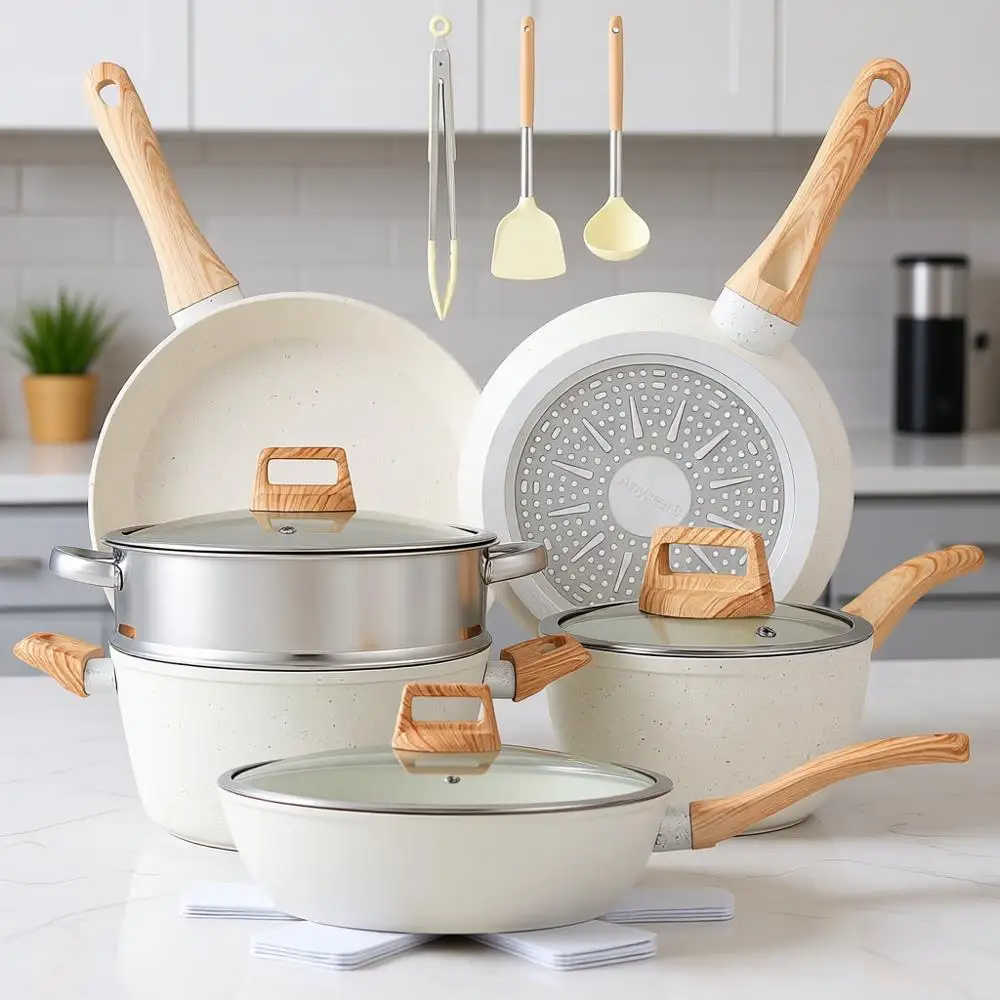 

Набор посуды из 16 предметов: кастрюли и сковороды с антипригарным покрытием, с комплектом для приготовления пищи