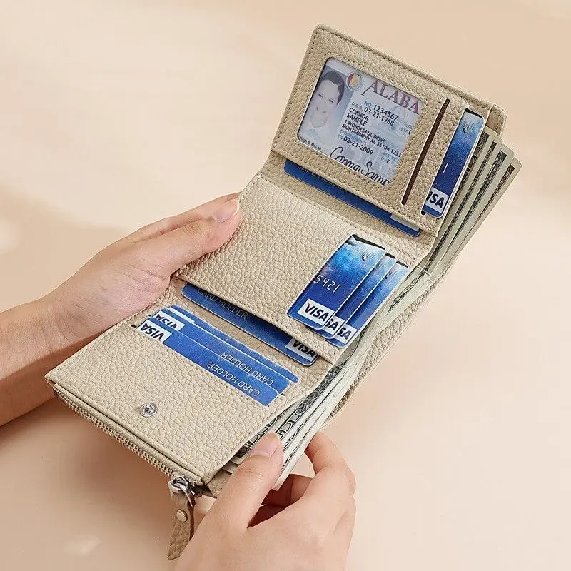 Damen Dreifach-Geldbörse RFID-Blockierung Diebstahlsichere Brieftasche PU-Leder Mehrere Kartenfächer Reißverschluss-Münzfach – Detail 6