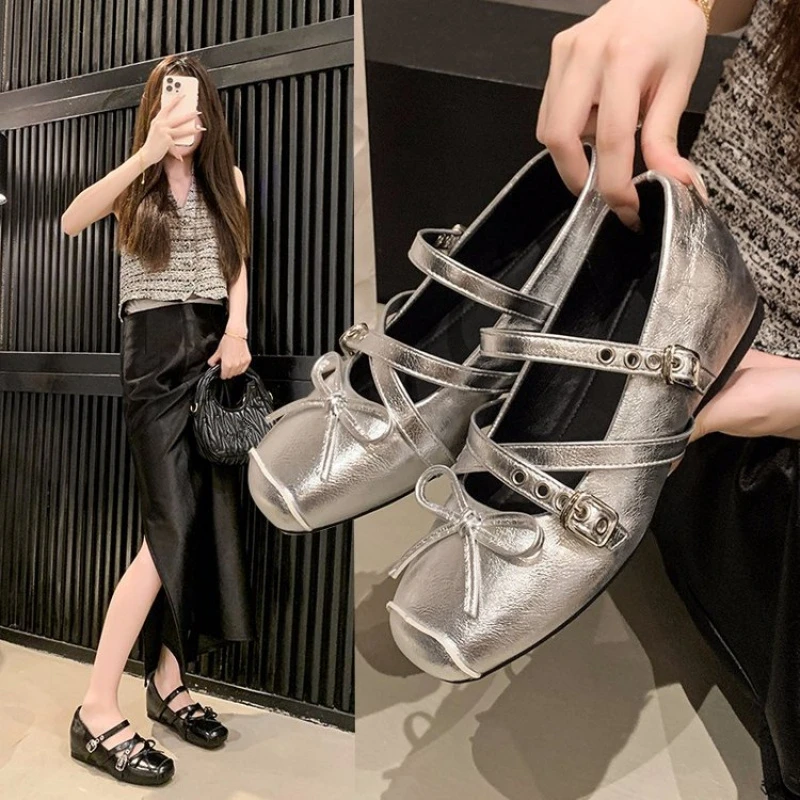 Scarpe da Donna Vintage con Punta Quadrata, Mary Jane con Doppia Fibbia Incrociata e Fiocco Decorativo, Comode per Camminare, Casual ed Eleganti, Zapa