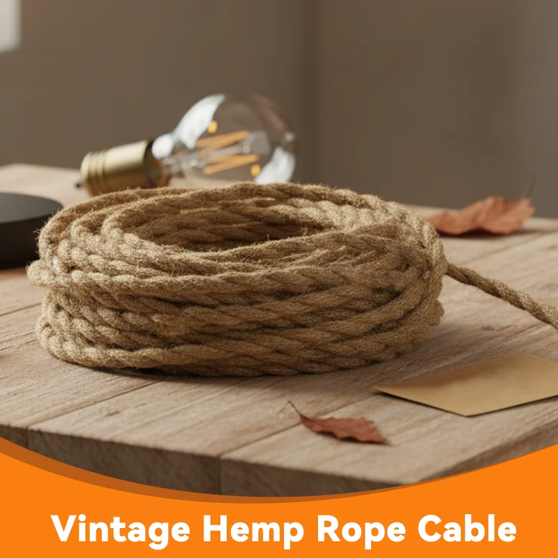 Pendant Light Cord, Hemp Rope Wire, Vintage DIY Lamp Cord, 2 Core, Industrial, Edison Bulb, Home Decor