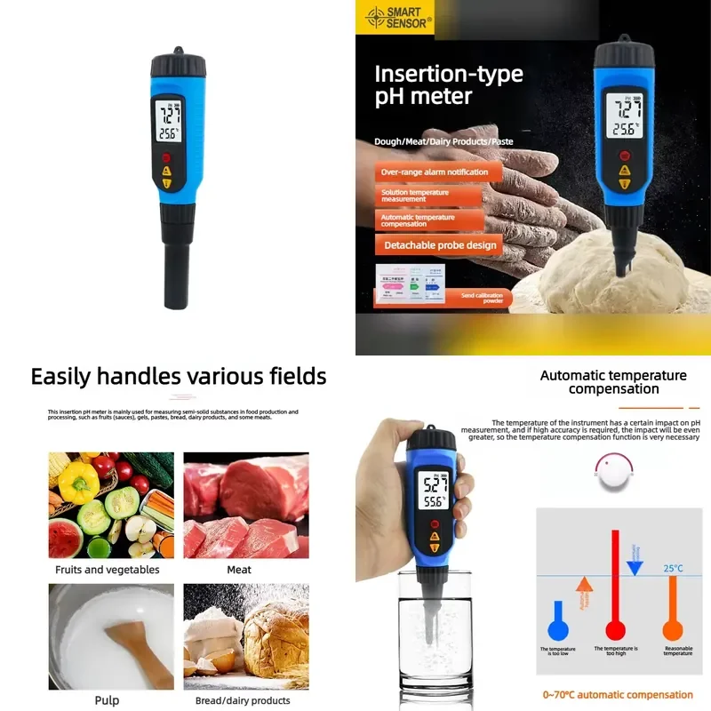for Smart Sensor PH818M Food Acidity Meter Dough Steamed Bread Fruit Meat pH Tester pH Meter