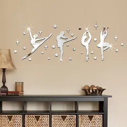 new 3D Acrylic Mirror Surface Wall Sticker Ballet Dance Girls Design for Dance room Kindergarten Wall Decoration 60067