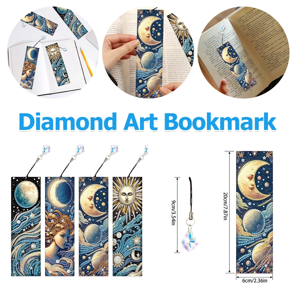 

4PCS Special Shape Book Sun Moon DIY Bookmarks Diamond Painting Kits Diamond Painting Bookmark Making Kit for Adults Beginners