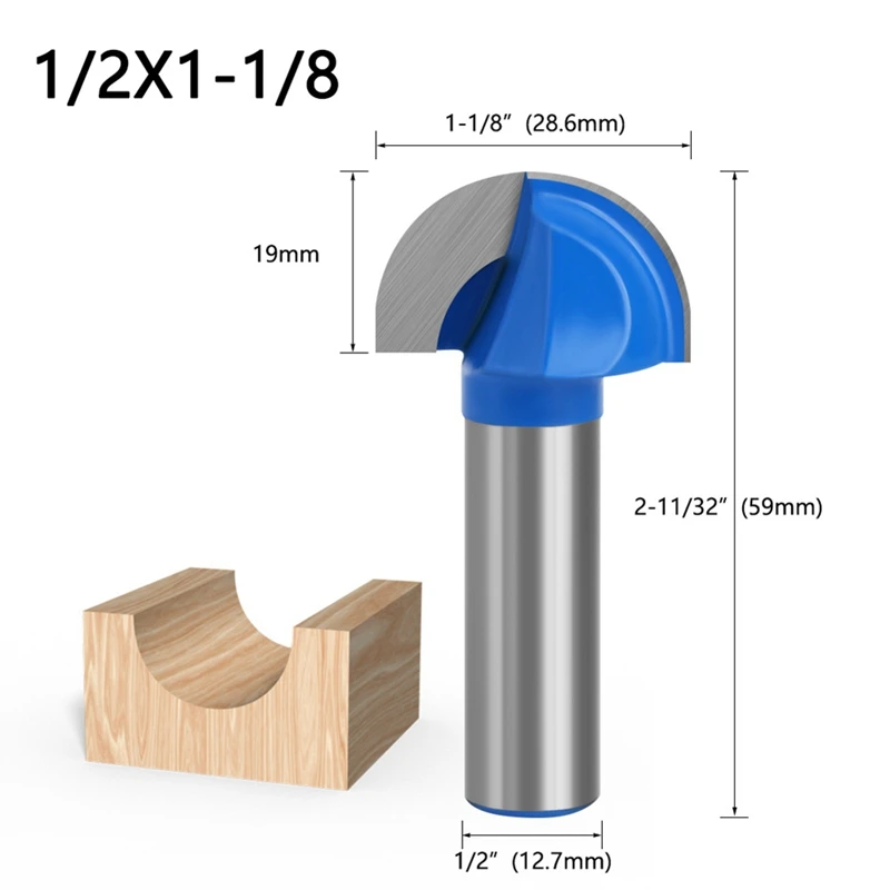 Y17A 1/2 Shank Round Nose Groove Core Box Router Bit Double Groove Woodworking Tools Half Round Relief Drill Bits
