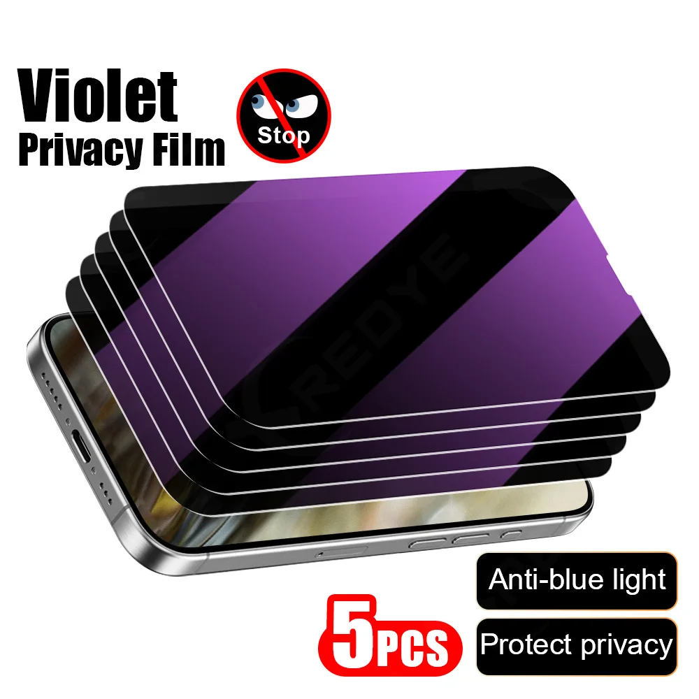 5 pçs vidro temperado smartphone para iphone 17 ar 16 privacidade protetor de tela do telefone 15 14 pro luz azul película protetora 13 12 11